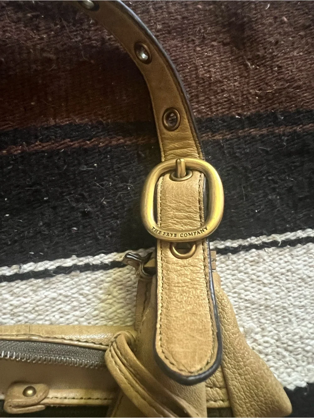 Frye Beige/Tan Leather Hobo with Brass Logo Tag
